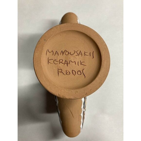 Vintage Keramik Manousakis Hand Painted Greece Ceramic Floral Fan Vase Signed - Picture 5 of 5